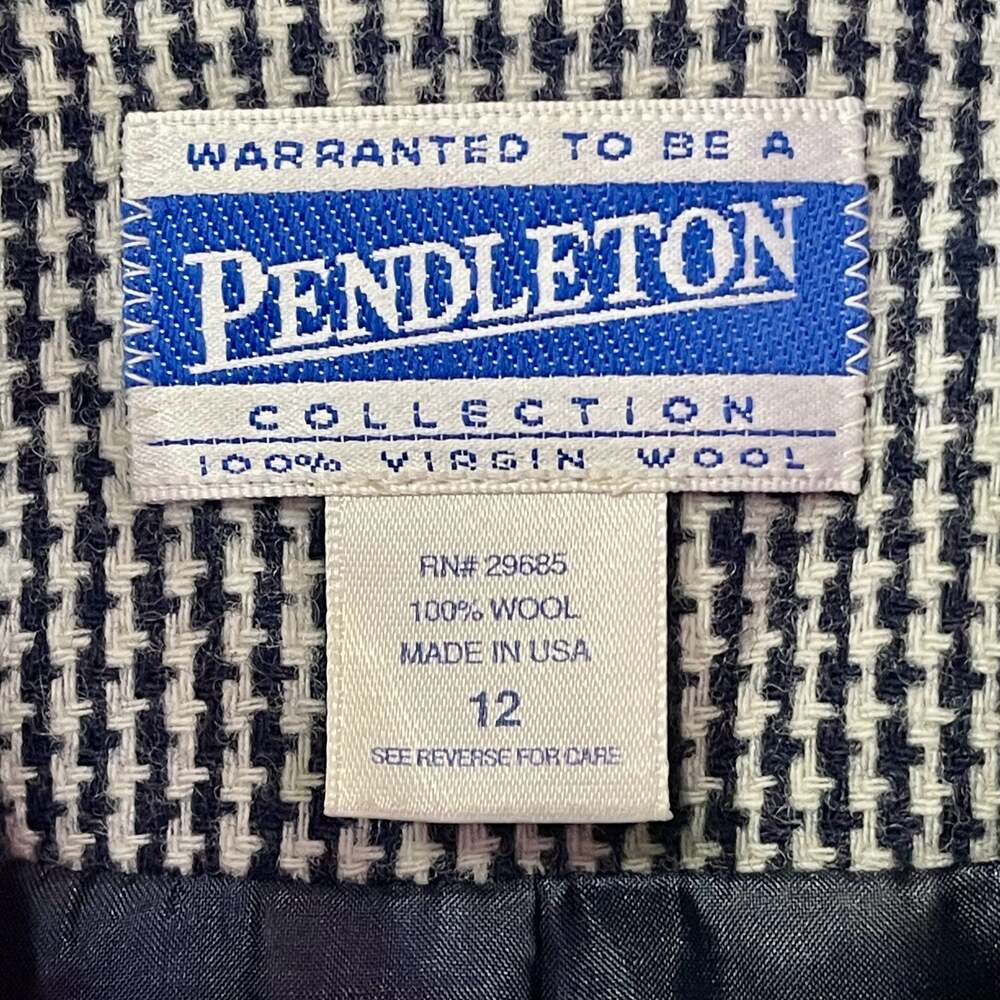 Pendleton Collection VTG Black & White Houndstooth Virgin Wool Cropped Blazer - Picture 6 of 7